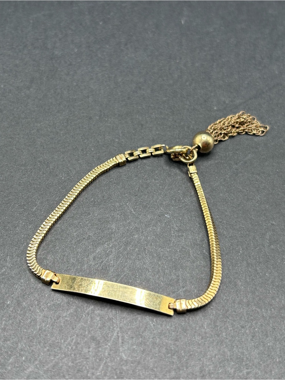 VTG Elco Gold Filled ID Bar Bracelet with Tassel